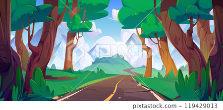 Forest mountain road with tree landscape vector 119429013