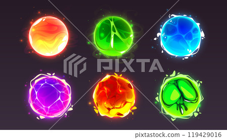 Magic energy effect ball, crystal orb power icon 119429016