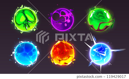 Magical game orbs with glowing neon effect. Magical game orbs with glowing neon effect. 119429017