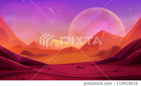 Alien planet landscape with martian desert Alien planet landscape with martian desert 119429018