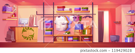 Fashion boutique interior, wardrobe shop vector 119429028