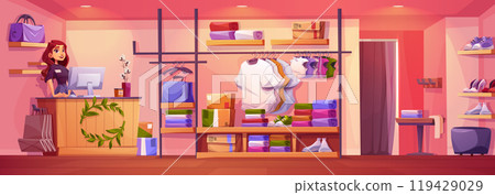 Female seller at cashdesk in fashion shop 119429029
