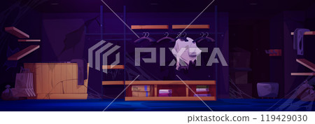 Closed abandoned cloth boutique at night 119429030