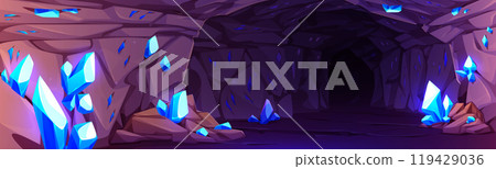 Crystal mine cave with treasure cartoon background Crystal mine cave with treasure cartoon background 119429036