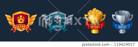 Gold victory and metal defeat ui game screen icon 119429057