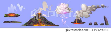 Set of volcanic landscape design elements Set of volcanic landscape design elements 119429065
