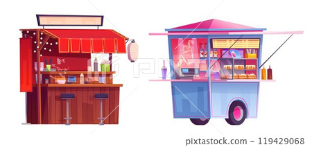 Street food market stall, vector shop booth stand Street food market stall, vector shop booth stand 119429068