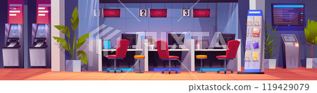 Bank office room inside interior with atm cartoon 119429079