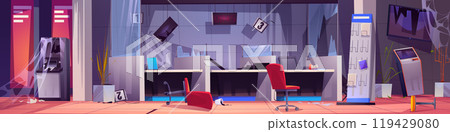Abandoned and broken bank customer service office. 119429080