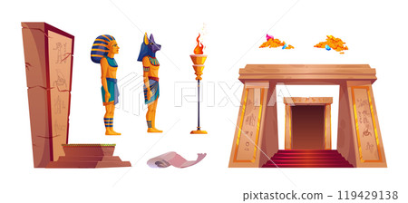 Set of Egyptian pyramid interior design elements 119429138