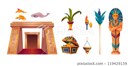 Ancient egypt pharaoh god temple vector game set Ancient egypt pharaoh god temple vector game set 119429139