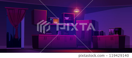 Night work office kitchen room interior vector 119429140