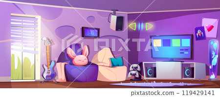Living room for game on tv cartoon background 119429141