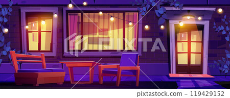 Night house porch and door with window vector 119429152