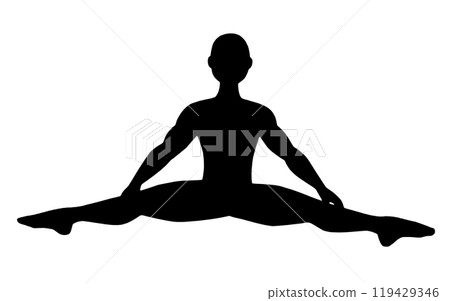 Silhouette illustration of a person doing leg stretching, cut out on transparent background 119429346