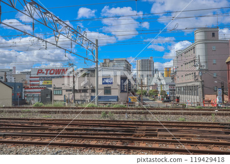 City Views Train Ride Travel Scenery, Kitakyushu japan May 16 2024 119429418