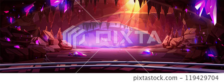 Rail in underground mine cave cartoon game vector Rail in underground mine cave cartoon game vector 119429704