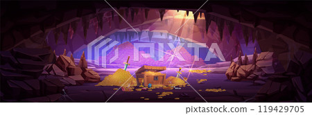 Large cave with piles of gold 119429705