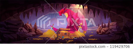 Dragon defense and guard treasure in cave. Dragon defense and guard treasure in cave. 119429706