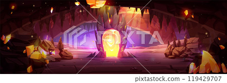 Cave with gemstone in walls and magical portal Cave with gemstone in walls and magical portal 119429707