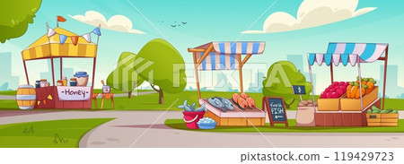 Food street market with stall for fruit, vegetable Food street market with stall for fruit, vegetable 119429723