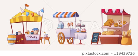 Street food market stalls with food 119429726