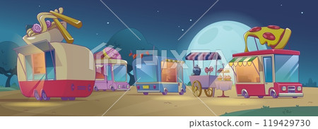 Street food truck at night festival park vector 119429730