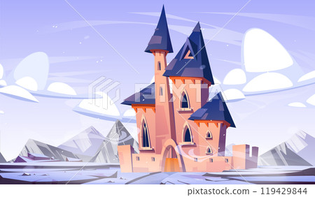 Winter fantasy castle in kingdom with snow cartoon Winter fantasy castle in kingdom with snow cartoon 119429844
