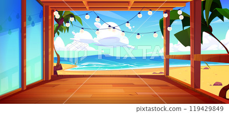 Beach house terrace on Hawaii vector illustration 119429849