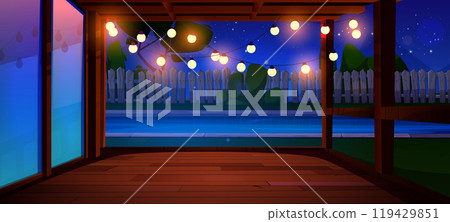 Garden backyard view from house terrace vector Garden backyard view from house terrace vector 119429851