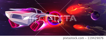 Galaxy background with spaceship and planet vector 119429876