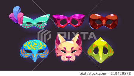Carnival masks set isolated on black background 119429878