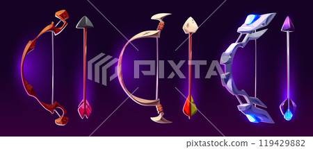 Archery bow and arrow with magical powers. 119429882