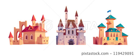 Set of medieval castles on white background 119429891
