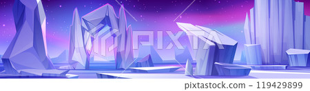 Polar landscape with glaciers and aurora borealis Polar landscape with glaciers and aurora borealis 119429899