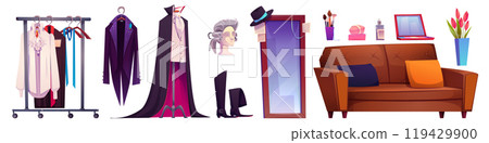 Backstage makeup room in theater interior set Backstage makeup room in theater interior set 119429900