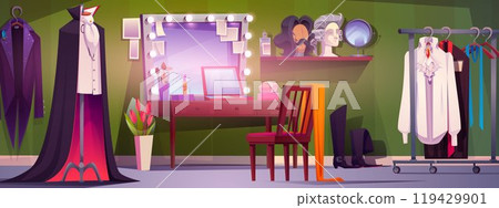 Backstage dressing and makeup room with mirror Backstage dressing and makeup room with mirror 119429901