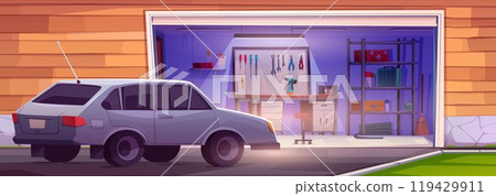 Garage room cartoon interior with tool storage 119429911