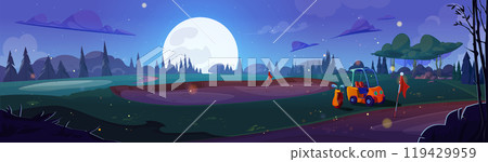 Golf course with grass surface, sand at night Golf course with grass surface, sand at night 119429959