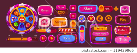 Pink candy ui game fortune wheel and button set 119429966