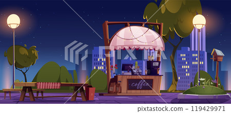 Outdoor cafe booth on street park patio near table 119429971