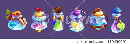 Set of glass bottles with magic elixir 119430061