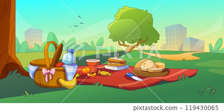 Picnic setup in city public park Picnic setup in city public park 119430065