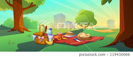 Picnic on lawn in city park Picnic on lawn in city park 119430066