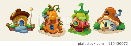 Fantasy dwarf houses set on white background 119430072