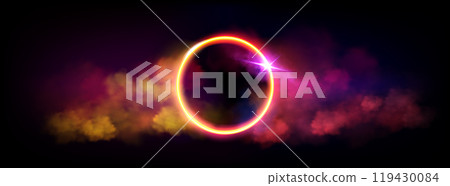 Neon luminous ring frame with cloud 119430084