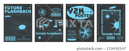 Y2k style poster design template set Y2k style poster design template set 119430147