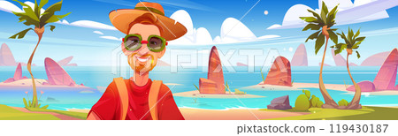 Young man selfie on summer beach Young man selfie on summer beach 119430187