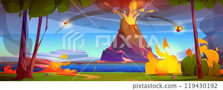 Volcano eruption with lava flow 119430192