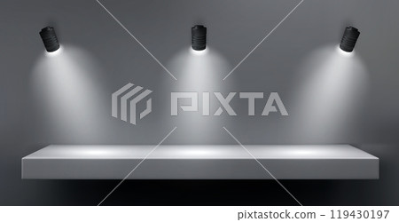 Wall with shelf and light lamp for product display 119430197